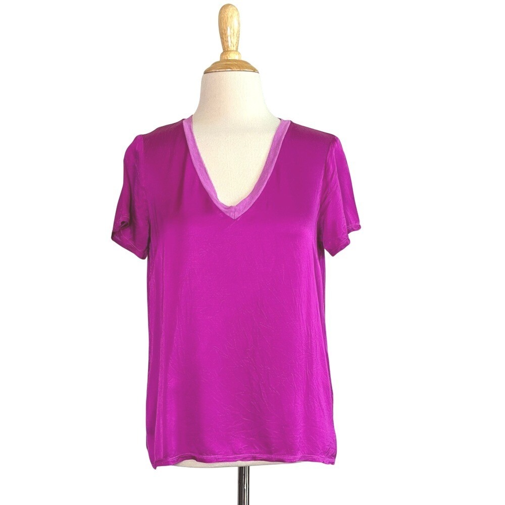 NATION LTD Los Angeles Women‎ Small Magenta Viscose Vneck Top Quiet Luxury USA